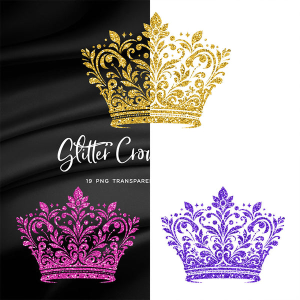 Glitter Crown 47 - 19 Different Colors PNG Transparent Images - Instant Download Digital Clip art