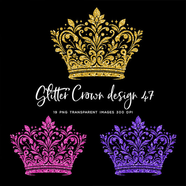 Glitter Crown 47 - 19 Different Colors PNG Transparent Images - Instant Download Digital Clip art