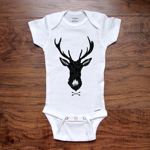 Deer Silhouette - boho camping mountains kids baby onesie shirt Infant, Toddler & Youth Soft Shirt Hello Handmade