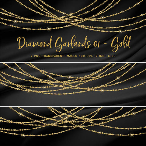 Diamond Garlands Like Lights Gold - Clip Art diamonds hanging gemstone - 7 PNG Transparent Images High Resolution Instant Download Digital Clipart