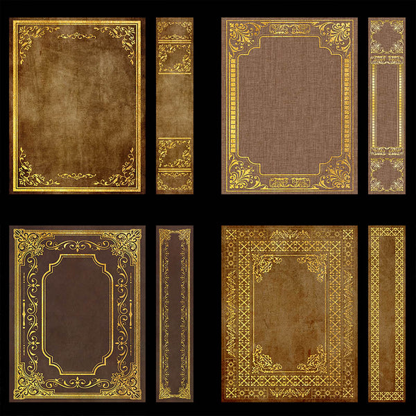 Gilded Brown Book Covers with Gold designs with Spine Vol 1 - 20 High Resolution Images - Instant Download Digital Clip art