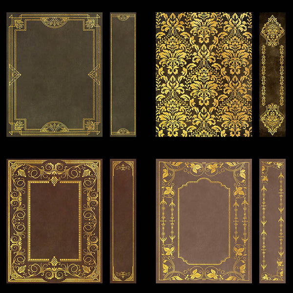 Gilded Brown Book Covers with Gold designs with Spine Vol 1 - 20 High Resolution Images - Instant Download Digital Clip art
