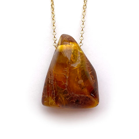 Large Genuine Natural Baltic Amber Necklace #L107 - 16 Kt Gold plated chain necklace Handmade Jewelry - Great gift