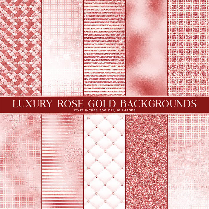 Luxury Rose Gold Backgrounds Glitter Foil Texture Digital Paper - 10 Images High Resolution - Instant Download Digital Clip art