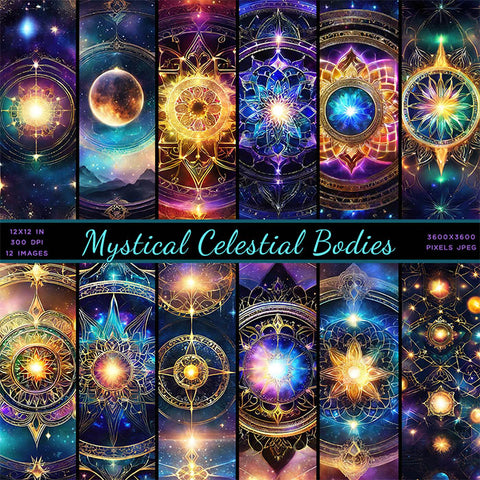 Mystical Celestial Bodies Watercolor - 12 High Resolution Images - Instant Download Digital Clip art