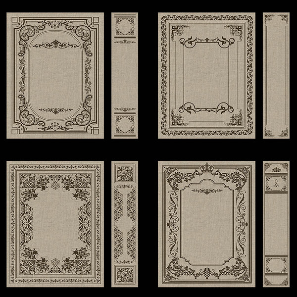 Ornate Book Covers with Spine Vol 1 Tan Linen & Dark Brown Frames - 28 High Resolution Images - Instant Download Digital Clip art