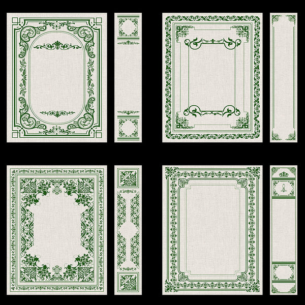 Ornate Book Covers with Spine Vol 1 Creme Linen & Dark Green Frames - 28 High Resolution Images - Instant Download Digital Clip art