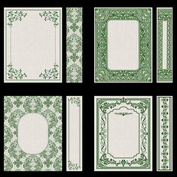 Ornate Book Covers with Spine Vol 1 Creme Linen & Dark Green Frames - 28 High Resolution Images - Instant Download Digital Clip art