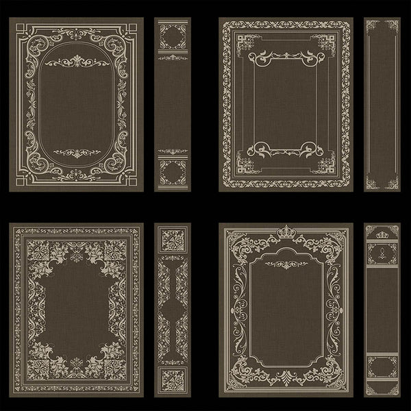 Ornate Book Covers with Spine Vol 1 Dark Brown Linen & Creme Frames - 28 High Resolution Images - Instant Download Digital Clip art