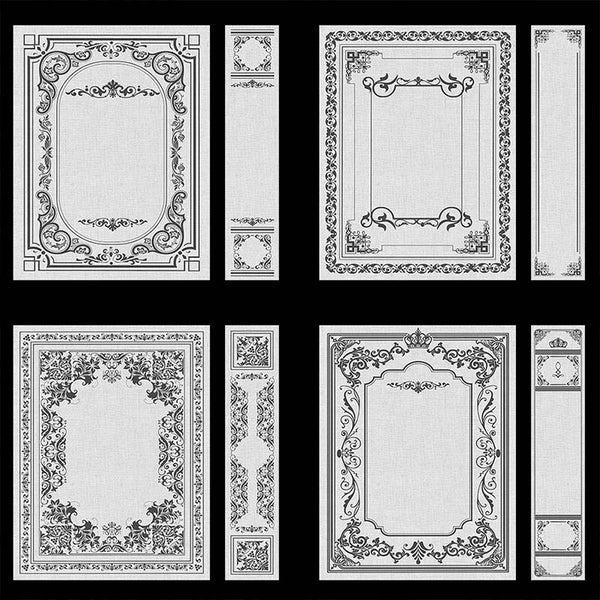 Ornate Book Covers with Spine Vol 1 Light Grey Linen & Dark Grey Frames - 28 High Resolution Images - Instant Download Digital Clip art