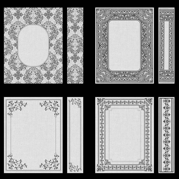 Ornate Book Covers with Spine Vol 1 Light Grey Linen & Dark Grey Frames - 28 High Resolution Images - Instant Download Digital Clip art