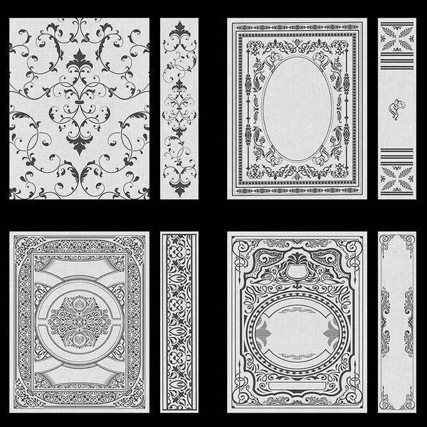 Ornate Book Covers with Spine Vol 1 Light Grey Linen & Dark Grey Frames - 28 High Resolution Images - Instant Download Digital Clip art