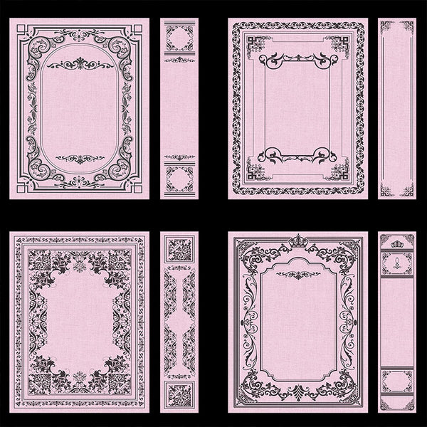 Ornate Book Covers with Spine Vol 1 Light Pink Linen & Dark Grey Frames - 28 High Resolution Images - Instant Download Digital Clip art