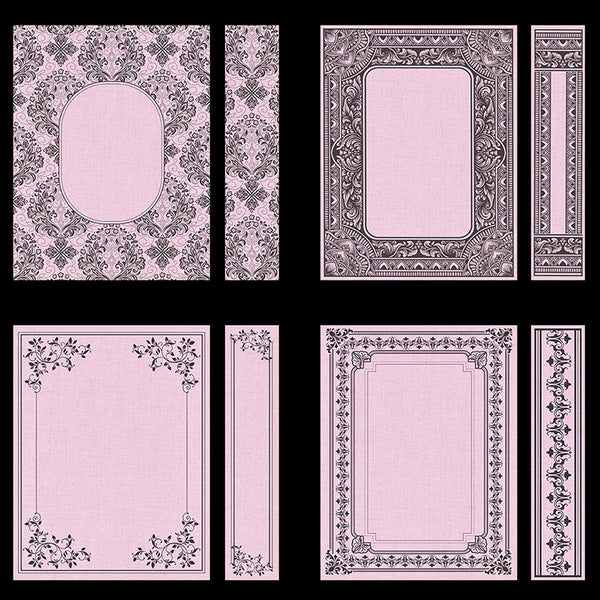 Ornate Book Covers with Spine Vol 1 Light Pink Linen & Dark Grey Frames - 28 High Resolution Images - Instant Download Digital Clip art