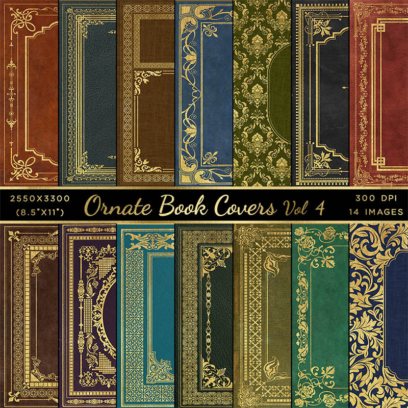Ornate Book Covers with Spine Vol 4 - 28 High Resolution Images - Instant Download Digital Clip art