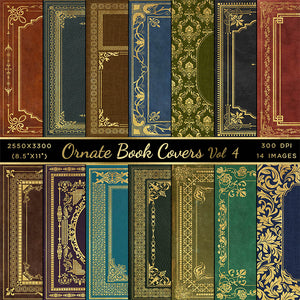 Ornate Book Covers with Spine Vol 4 - 28 High Resolution Images - Instant Download Digital Clip art