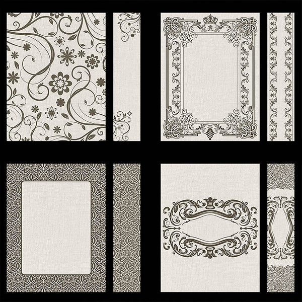 Ornate Book Covers with Spine Vol 3 Creme Linen & Dark Brown Frames - 28 High Resolution Images - Instant Download Digital Clip art