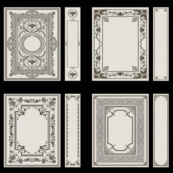 Ornate Book Covers with Spine Vol 3 Creme Linen & Dark Brown Frames - 28 High Resolution Images - Instant Download Digital Clip art