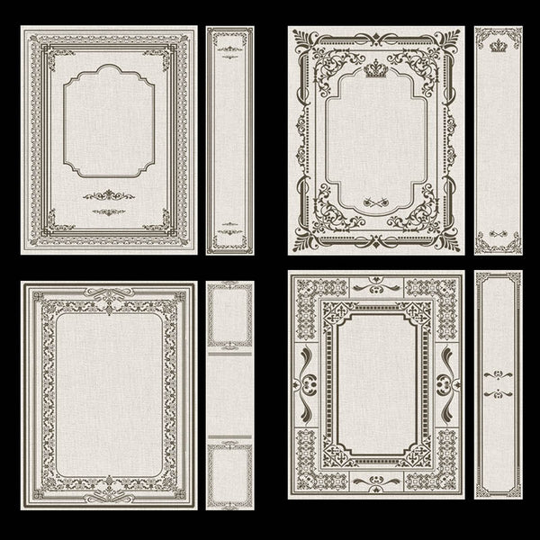 Ornate Book Covers with Spine Vol 5 Creme Linen & Dark Brown Frames - 24 High Resolution Images - Instant Download Digital Clip art