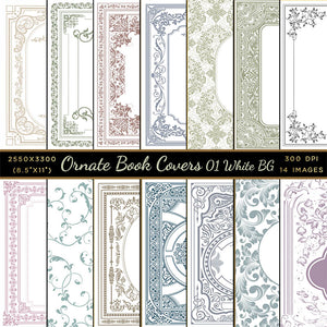 Ornate Book Covers with Spine Vol 1 Variation on White Background - 28 High Resolution Images - Instant Download Digital Clip art