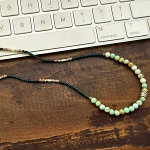 Pre-Columbian Maya Jade Gemstones Crystals & Glass Beads Boho Hippie Beach Design - Handmade Jewelry Necklace
