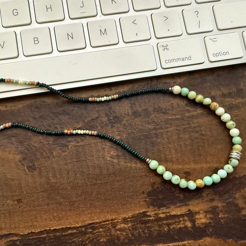 Pre-Columbian Maya Jade Gemstones Crystals & Glass Beads Boho Hippie Beach Design - Handmade Jewelry Necklace