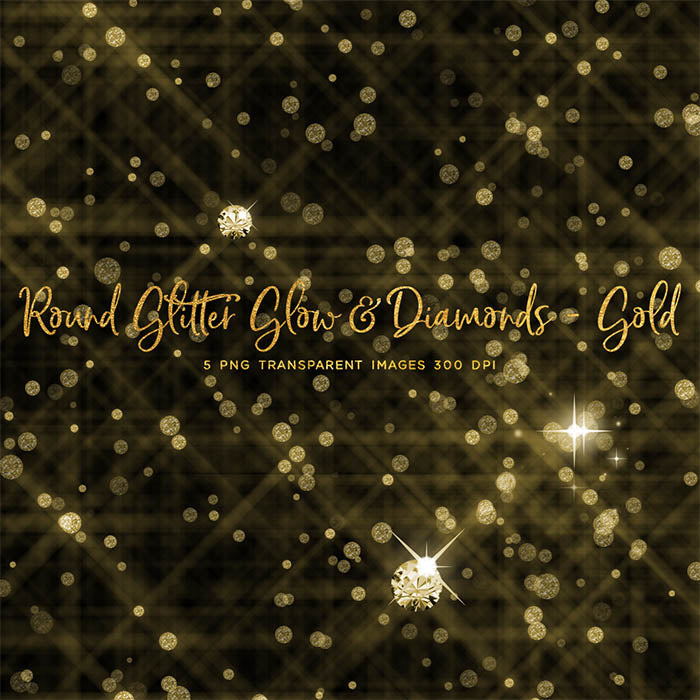 Round Glitter Glow Dust & Diamonds Gold - sparkly 5 PNG Transparent Overlays High Resolution - Instant Download Digital Clip art