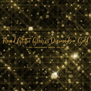 Round Glitter Glow Dust & Diamonds Gold - sparkly 5 PNG Transparent Overlays High Resolution - Instant Download Digital Clip art