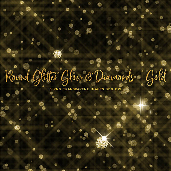 Round Glitter Glow Dust & Diamonds Gold - sparkly 5 PNG Transparent Overlays High Resolution - Instant Download Digital Clip art