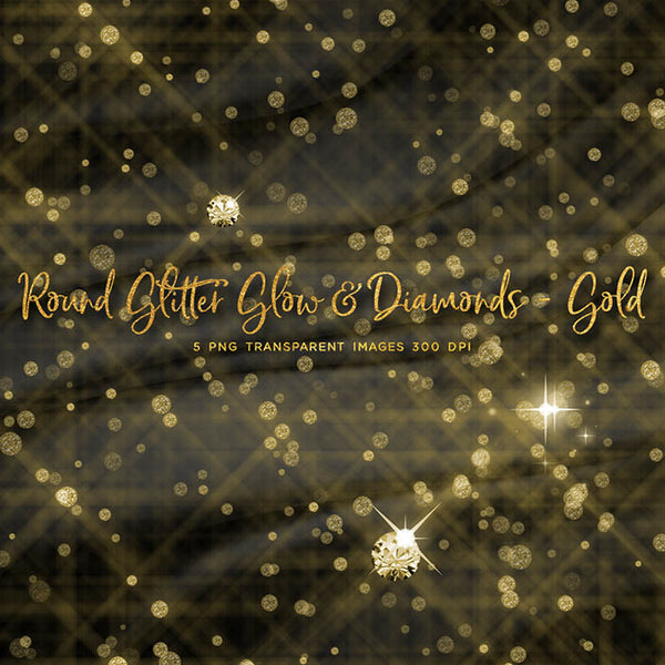 Round Glitter Glow Dust & Diamonds Gold - sparkly 5 PNG Transparent Overlays High Resolution - Instant Download Digital Clip art