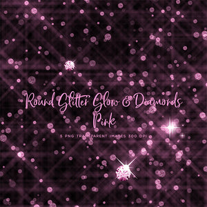 Round Glitter Glow Dust & Diamonds Pink - sparkly 5 PNG Transparent Overlays High Resolution - Instant Download Digital Clip art