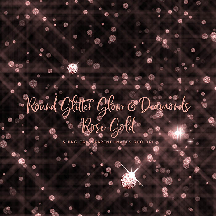 Round Glitter Glow Dust & Diamonds Rose Gold - sparkly 5 PNG Transparent Overlays High Resolution - Instant Download Digital Clip art