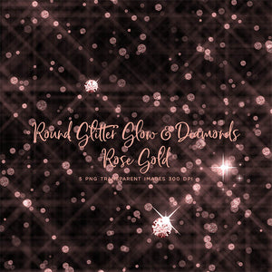 Round Glitter Glow Dust & Diamonds Rose Gold - sparkly 5 PNG Transparent Overlays High Resolution - Instant Download Digital Clip art