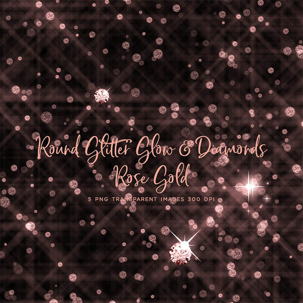 Round Glitter Glow Dust & Diamonds Rose Gold - sparkly 5 PNG Transparent Overlays High Resolution - Instant Download Digital Clip art