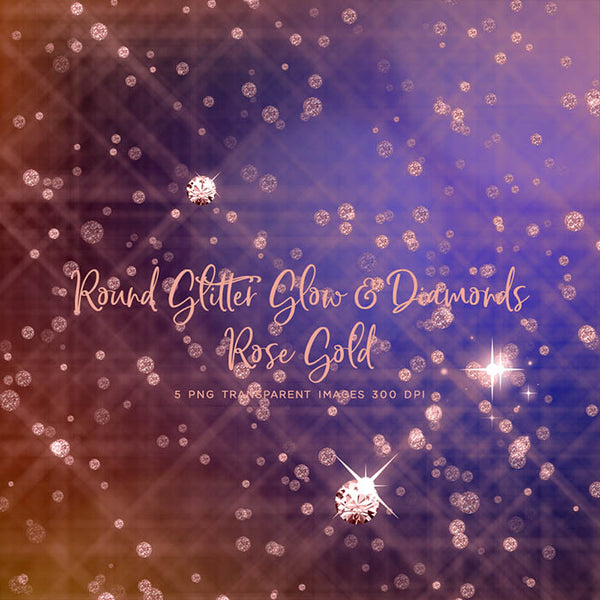 Round Glitter Glow Dust & Diamonds Rose Gold - sparkly 5 PNG Transparent Overlays High Resolution - Instant Download Digital Clip art