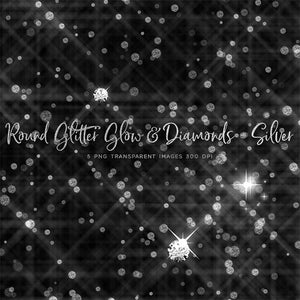 Round Glitter Glow Dust & Diamonds Silver - sparkly 5 PNG Transparent Overlays High Resolution - Instant Download Digital Clip art