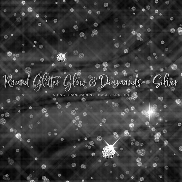 Round Glitter Glow Dust & Diamonds Silver - sparkly 5 PNG Transparent Overlays High Resolution - Instant Download Digital Clip art