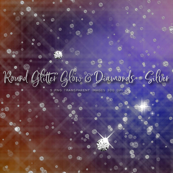 Round Glitter Glow Dust & Diamonds Silver - sparkly 5 PNG Transparent Overlays High Resolution - Instant Download Digital Clip art