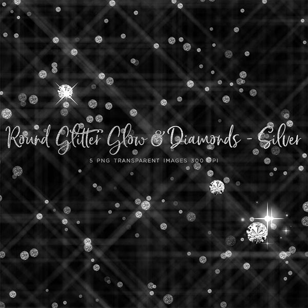 Round Glitter Glow Dust & Diamonds Silver - sparkly 5 PNG Transparent Overlays High Resolution - Instant Download Digital Clip art