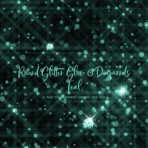 Round Glitter Glow Dust & Diamonds Teal - sparkly 5 PNG Transparent Overlays High Resolution - Instant Download Digital Clip art