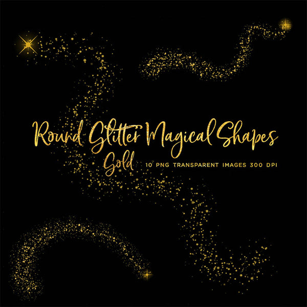 Round Glitter Magical Shapes Dust Gold 01 - 10 PNG Transparent Overlays High Resolution - Instant Download Digital Clip art