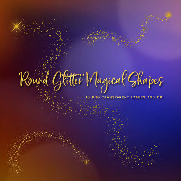 Round Glitter Magical Shapes Dust Gold 01 - 10 PNG Transparent Overlays High Resolution - Instant Download Digital Clip art