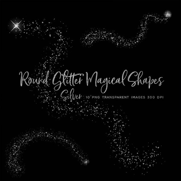 Round Glitter Magical Shapes Dust Silver 01 - 10 PNG Transparent Overlays High Resolution - Instant Download Digital Clip art
