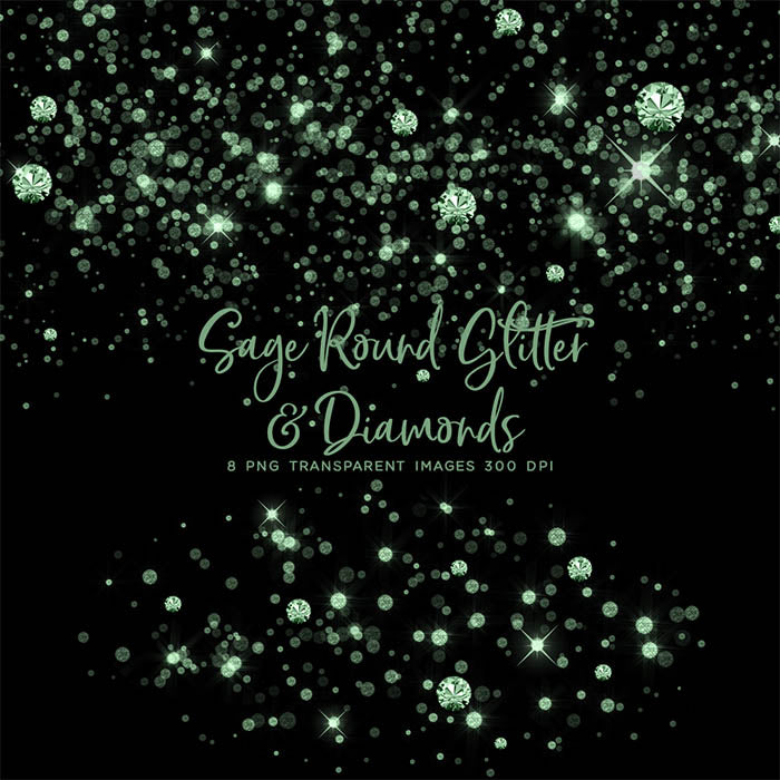 Sage Round Glitter Dust & Diamonds 01 - sparkly 8 PNG Transparent Overlays High Resolution - Instant Download Digital Clip art