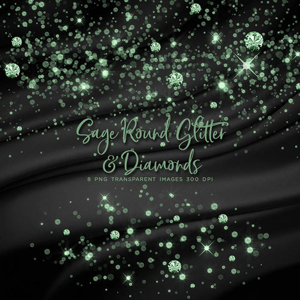Sage Round Glitter Dust & Diamonds 01 - sparkly 8 PNG Transparent Overlays High Resolution - Instant Download Digital Clip art