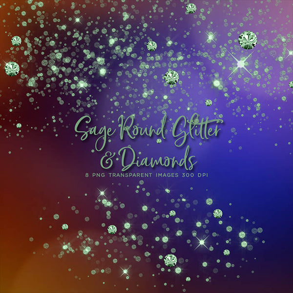 Sage Round Glitter Dust & Diamonds 01 - sparkly 8 PNG Transparent Overlays High Resolution - Instant Download Digital Clip art