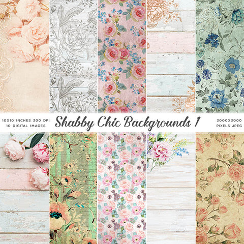 Shabby Chic Backgrounds 1 - 10 Backgrounds Flower Patterns High Resolution Images - Instant Download Digital Clip art