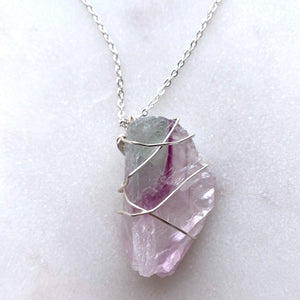 Fluorite Raw Crystal Gemstone Wirewrapped 01 - Necklace Handmade Jewelry - Great gift
