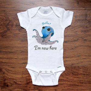 Hello I'm new here cute octopus design baby onesie bodysuit Hello Handmade design baby birth pregnancy announcement