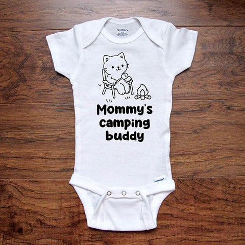 Mommy's Camping Buddy - Cat design boho camping mountains kids baby onesie shirt Infant, Toddler & Youth Soft Shirt Hello Handmade